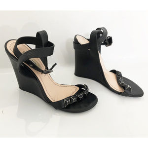 Marc Jacobs Black Leather Stud-Embellished Wedges